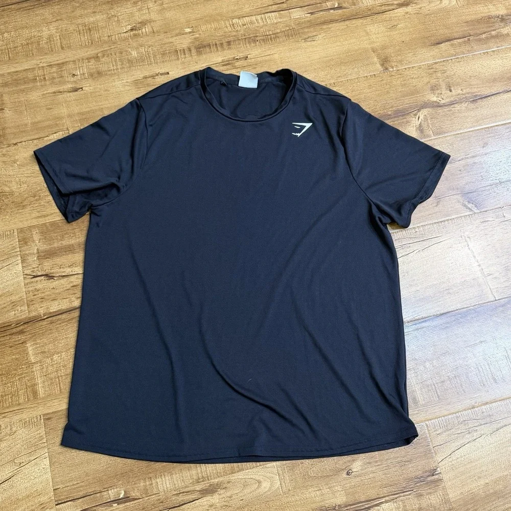 Gymshark Shirt Mens XL Black Solid Logo Gym Training Tee Lightweight T-Shirt